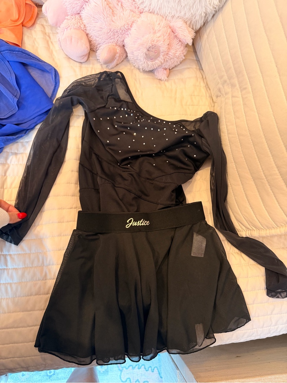 Justice Black Mesh leotard with mesh's skirt and Rhinestone Accents